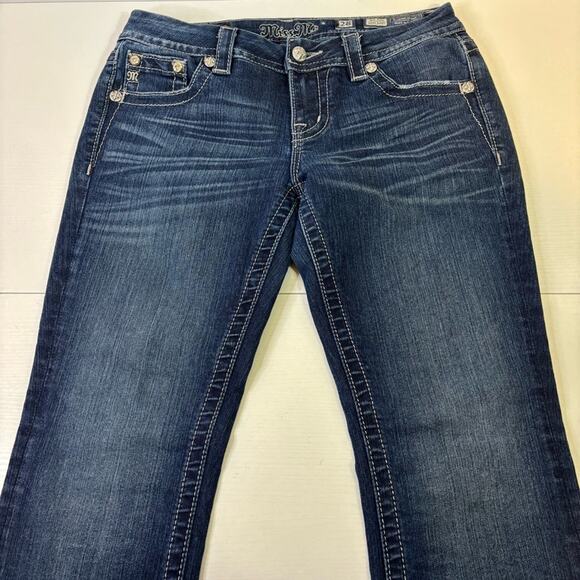 Miss Me Blue Bling Boot Cut Jeans with Embroidered Back Pockets Size 28 A0007 - Picture 5 of 12